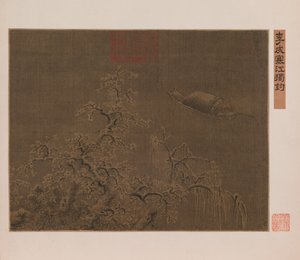 Pescar sozinho num rio gelado de Qing Dynasty Chinese School