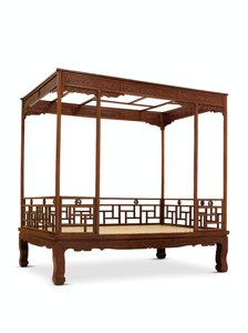 Cama de dossel de seis colunas Huanghuali, Dinastia Jiazichuang Qing (madeira) (ver também 469035)