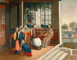 Músicos, c.1800 (óleo sobre tela) de Qing Dynasty Chinese School