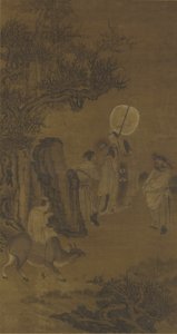 O primeiro ministro Yang Su e a juventude estudiosa, o 17o-18o século (tinta e cor no painel de seda)