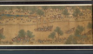 Festival da primavera no rio (detalhe), handscroll de Qing Dynasty Chinese School