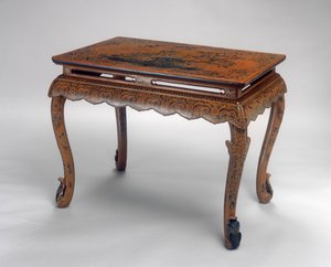 Tabela, período Kangxi (1662-1722) (madeira laqueada e tecido de cânhamo) (ver também 272134) de Qing Dynasty Chinese School