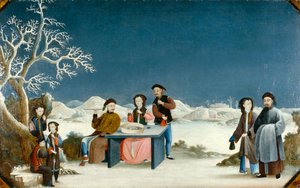 Cena de inverno com Fortaleza Distante, c.1800 (óleo sobre tela) de Qing Dynasty Chinese School