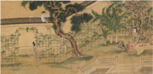 Cena da peça Romance da Câmara Ocidental, de Wang Shifu, século XVI.