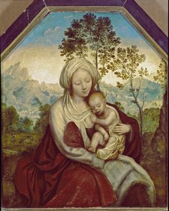 Madonna e a Criança (tempera e óleo sobre madeira de Quentin Massys or Metsys