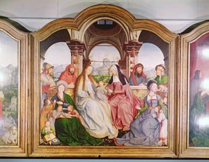 O parentesco sagrado, ou o retábulo de Santa Ana, detalhe do painel central, 1509 de Quentin Massys or Metsys