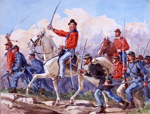 Risorgimento: as tropas de Giuseppe Garibaldi (1807-1882) marcham sobre Roma. Aguarela de Quinto Cenni 1892 de Quinto Cenni