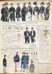 Uniformes e distintivos da Marinha e de várias forças do Reino de Itália por Quinto Cenni, placa colorida de Quinto Cenni