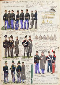 Uniformes e distintivos do governo provisório da Toscana por Quinto Cenni, placa de cor de Quinto Cenni