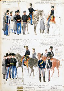 Uniformes do Grão-Ducado da Toscana em 1851, placa tirada do códice Cenni, coleção de esboços militares desenhados por Quinto Cenni (1845-1917)