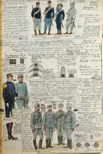 Uniformes do exército italiano durante a Primeira Guerra Mundial, por Quinto Cenni, placa colorida