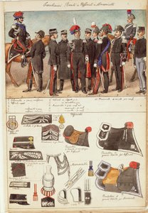 Uniformes do Royal Carabinieri, oficiais e sargentos do Reino de Itália, placa colorida por Quinto Cenni