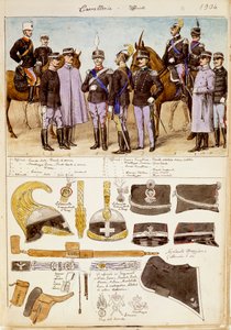 Uniformes de oficiais de cavalaria do Reino de Itália, placa colorida por Quinto Cenni de Quinto Cenni