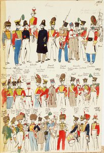 Vários uniformes, datados de 1826 a 1829. Placa colorida por Cenni Quinto de Quinto Cenni