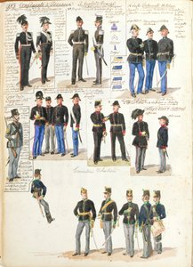 Vários uniformes do Grão-Ducado da Toscana por Quinto Cenni, placa de cor