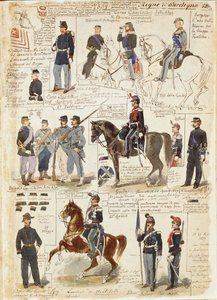 Vários uniformes do Reino da Sardenha por Quinto Cenni, placa de cor de Quinto Cenni