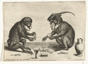 Dois cartões de macaco
Vários actos de vida humana representados por macacos (título da série)
O jogo do macaco no mundo (título da série)
