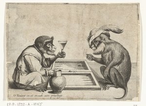 Dois macacos jogam triktrak Várias empresas da vida humana apresentadas por macacos (título da série)
