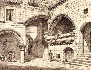 Parte da Piazza San Pellegrino, Viterbo, Itália, de 