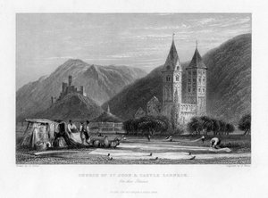 Igreja de São João e Castelo Lahneck, no Reno, 1838
