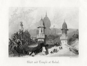 Ghat e templo em Gokul, Índia, c1838.