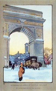 Washington Square Arch at Winter Twilight, cartão postal, c.1914 (cor litho) de Rachael Robinson (after) Elmer