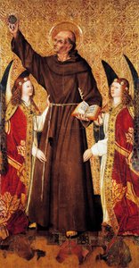 São Bernardo e anjos, painel central de São Bernardo Altarpiece de Rafael Tomas (activo 1455-1479), predella de Joan Figuera (activo de 1454-died 1477 ou 1479), tempera no painel, 398, 9x253 cm de Rafael & Figuera Joan (active c.1454 1477) Tomas