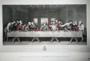 Gravura feita para assinalar o 5º centenário da Última Ceia de Leonardo da Vinci em Santa Maria delle Grazie, Milão de Raffaello Sanzio Morghen