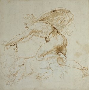 Hércules dominando um Leão (caneta e tinta marrom em papel branco) de Raffaello Sanzio Raphael