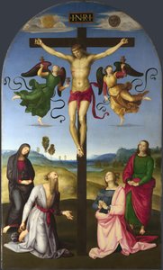 O Cristo Crucificado com a Virgem Maria, Santos e Anjos A Crucificação Mond, 1502-1503 de Raffaello Sanzio Raphael