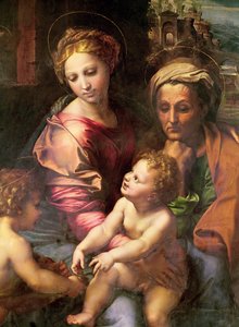 A Sagrada Família (ou A Pérola), detalhe: a Virgem, Santa Isabel e Criança, c.1518 (óleo sobre madeira)