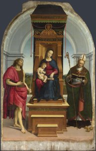 A Madona e o Menino com São João Batista e São Nicolau de Bari A Madona Ansidei, 1505 de Raffaello Sanzio Raphael