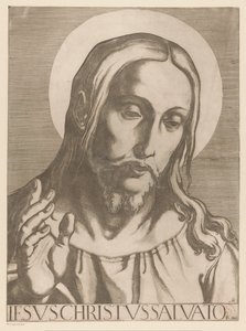 Cristo Jesus Cristo Salvator Mudi (título no objeto) Cristo, Maria en de twaalf apostelen (título da série) O Sagrado Colégio Apostólico (título da série) de Raffaello Schiaminossi