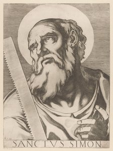 Heilige Simon Zelotes São Simão (título no objeto) Cristo, Maria en de twaalf apostelen (título da série) O Sagrado Colégio Apostólico (título da série)