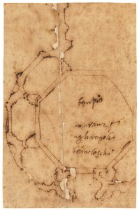 Planta baixa de Santa Maria degli Angeli, Florença (caneta e tinta castanha, sobre papel vegetal oleado)