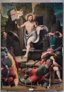 Ressurreição de Cristo, de Raffaellino del Colle (óleo sobre painel) de Raffaello dal Colle