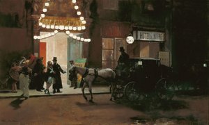Saindo do Baile de Máscaras - Madrazo y Garreta, Raimundo de (1841-1920) - ca 1885 - Óleo sobre madeira - 49x80,5 - Museo Carmen Thyssen, Málaga de Raimundo de Madrazo y Garreta