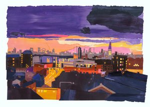 Rooftops over London, 2022 (acrílico e colagem sobre papel)