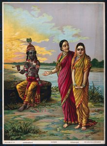 Krishna declarando seu amor por Radha através de um confidente, depois de 1900 (lito colorido)