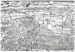 Detalhe de Londres Norte da cidade de Civitas Londinium (impressão em bloco de madeira)
