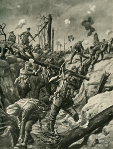 Soldados britânicos em uma trincheira alemã, Frente Ocidental, Primeira Guerra Mundial, c1915, c1920.