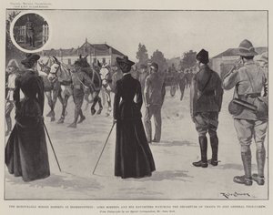 O Honorável Senhorita Roberts em Bloemfontein, Lord Roberts e suas Filhas assistindo a partida das tropas para se juntar ao General Pole-Carew de Ralph Cleaver