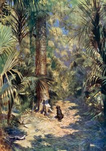 Ilustração para Robinson Crusoe por Daniel Defoe (lito a cores)