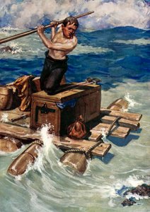 Ilustração para Robinson Crusoe por Daniel Defoe (lito a cores)