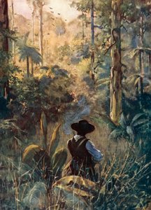 Ilustração para Robinson Crusoe por Daniel Defoe (lito a cores)