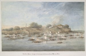 Flotilha de Lord Hastings no rio, com muitos periquitos pinnace