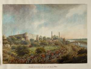 Festa de Lord Hastings entrando na cidade de Lucknow nas costas de elefante, c.1814-15 (aquarela sobre papel)