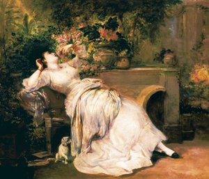 Mulher num jardim. Pintura de Ramon Marti i Alsina (1826-1894), 2ª metade do século XIX.
