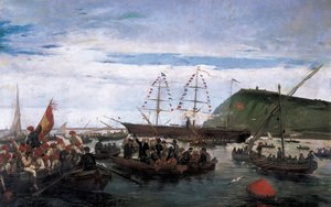 Voluntários catalães embarcam para a guerra em Cuba em 1870 de Ramón Padró y Pedret