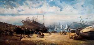 Barceloneta (distrito central de Barcelona). Pintura de Ramon MARTI i ALSINA (1826-1894)